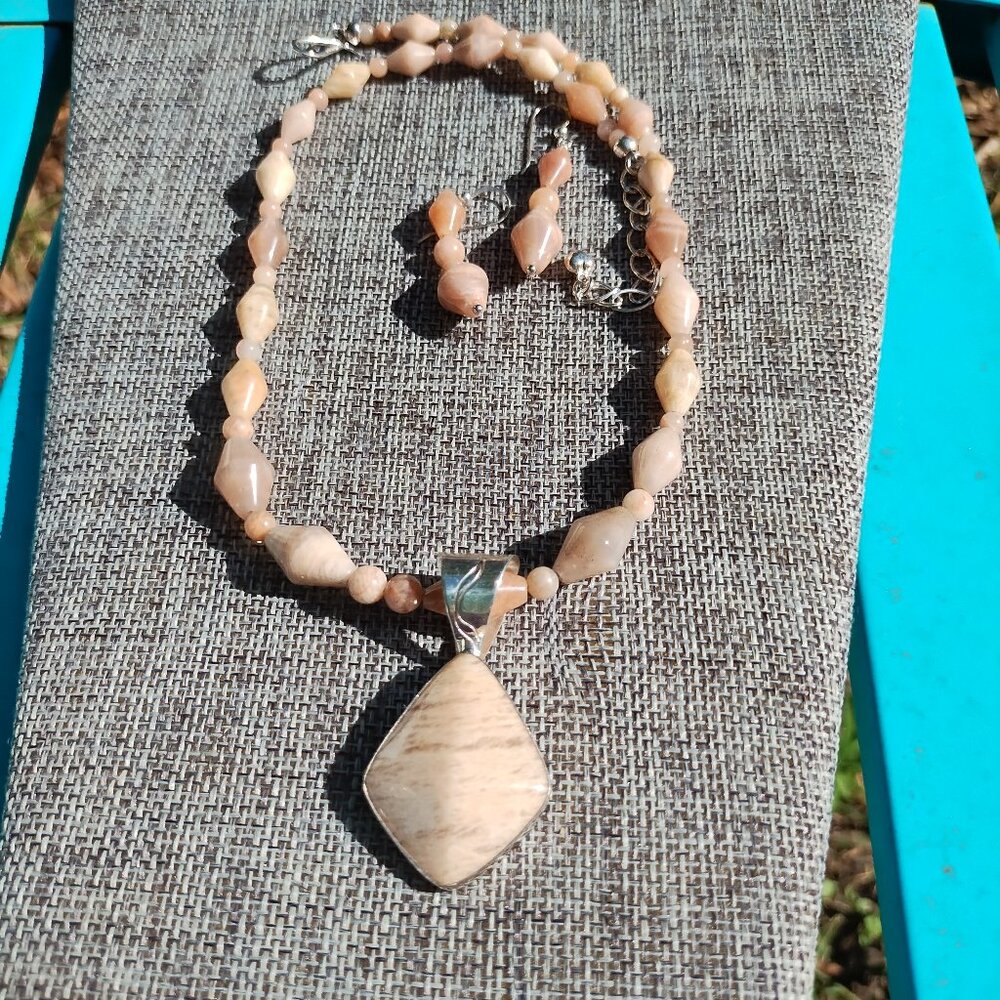 Jay King DTR natural Jasper 925 Sterling Silver necklace, Pendant, Earrings set